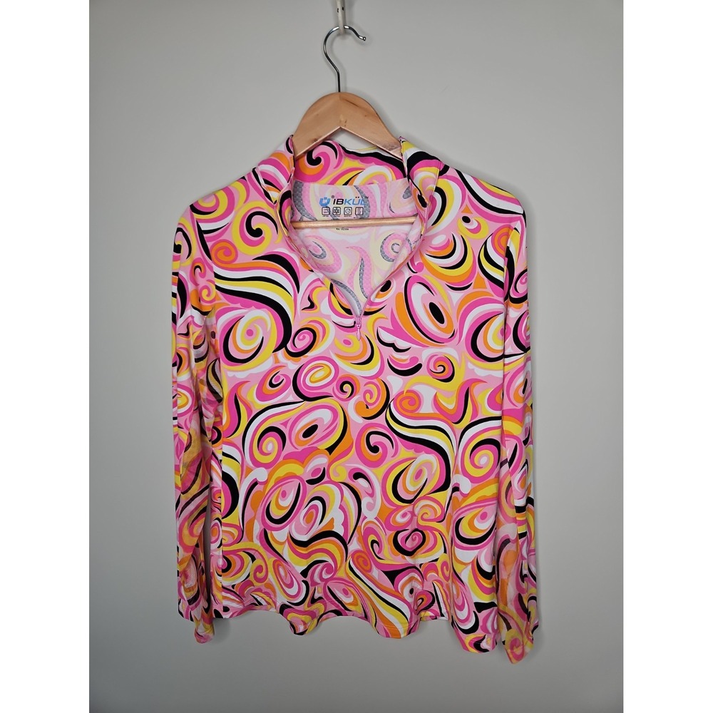 Ibkul Top L 1/4 Zip Pink Swirl Emma UPF 50+ Cooling Golf Outdoor Quick Dry Sport